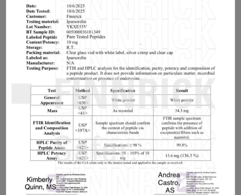 Purity analysis IPA Ipamorelin purity testing